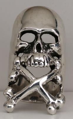 Skull Ring w/Crossbones-Large-SS - Click Image to Close