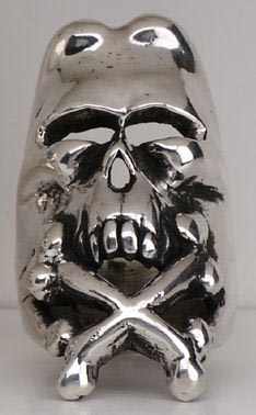 Large Humphead Skull w/Crossbones Ring-Gold - Click Image to Close