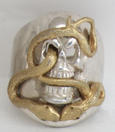Snake-Skull Ring-2pc.Wht & Yel Gold - Click Image to Close